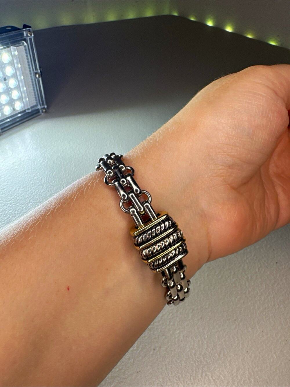 silver gold tone chunky link bracelet magnetic clasp mixed metal